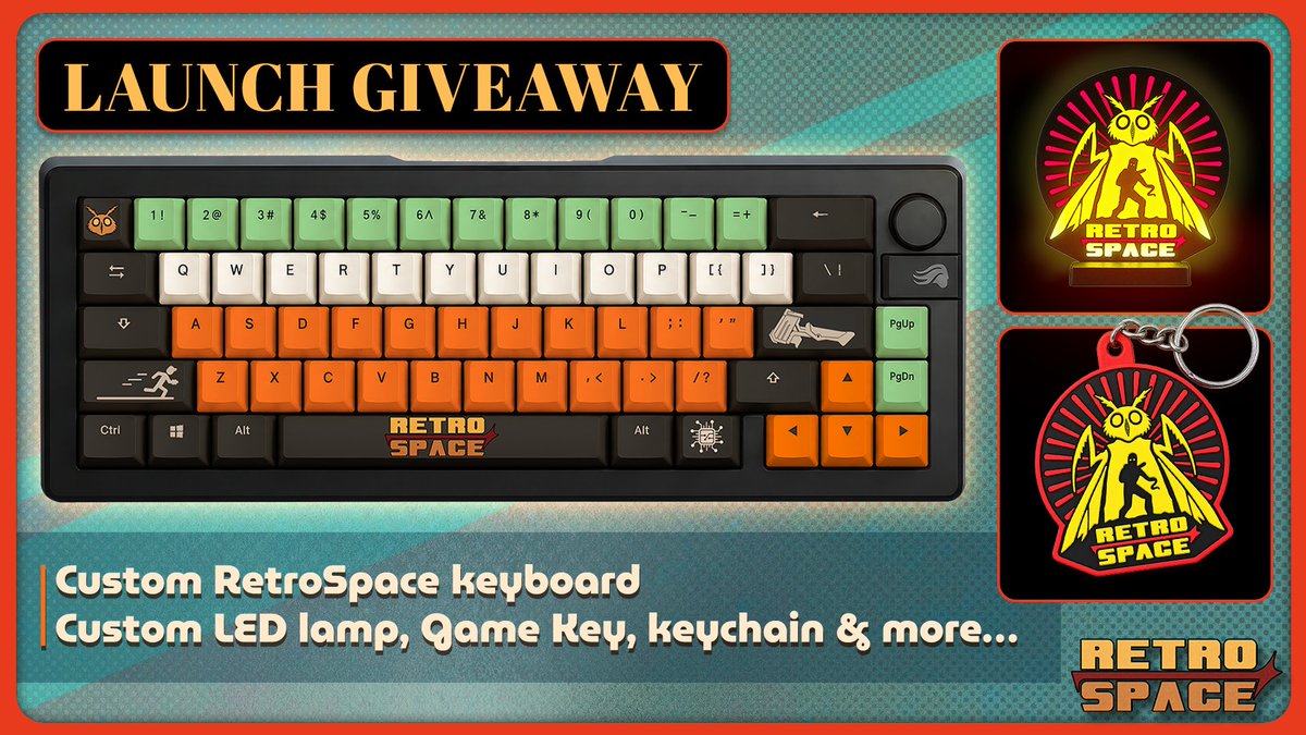 RetroSpaceGame's tweet photo. Launch Giveaway!
Enter now to win some custom RetroSpace merchandise! (They are so sick)

x2 winners will get:
📦 A RetroSpace-themed 65% Keyboard, custom keycaps with a base from Glorious Gaming
💡 A RetroSpace LED Lamp
🎮 A RetroSpace Steam game key
👽 & more RetroSpace custom goodies

Enter here - https://t.co/teMdHRdyBG

This giveaway will run from 21 September 2026 15:00 — 01 October 2026 15:00.