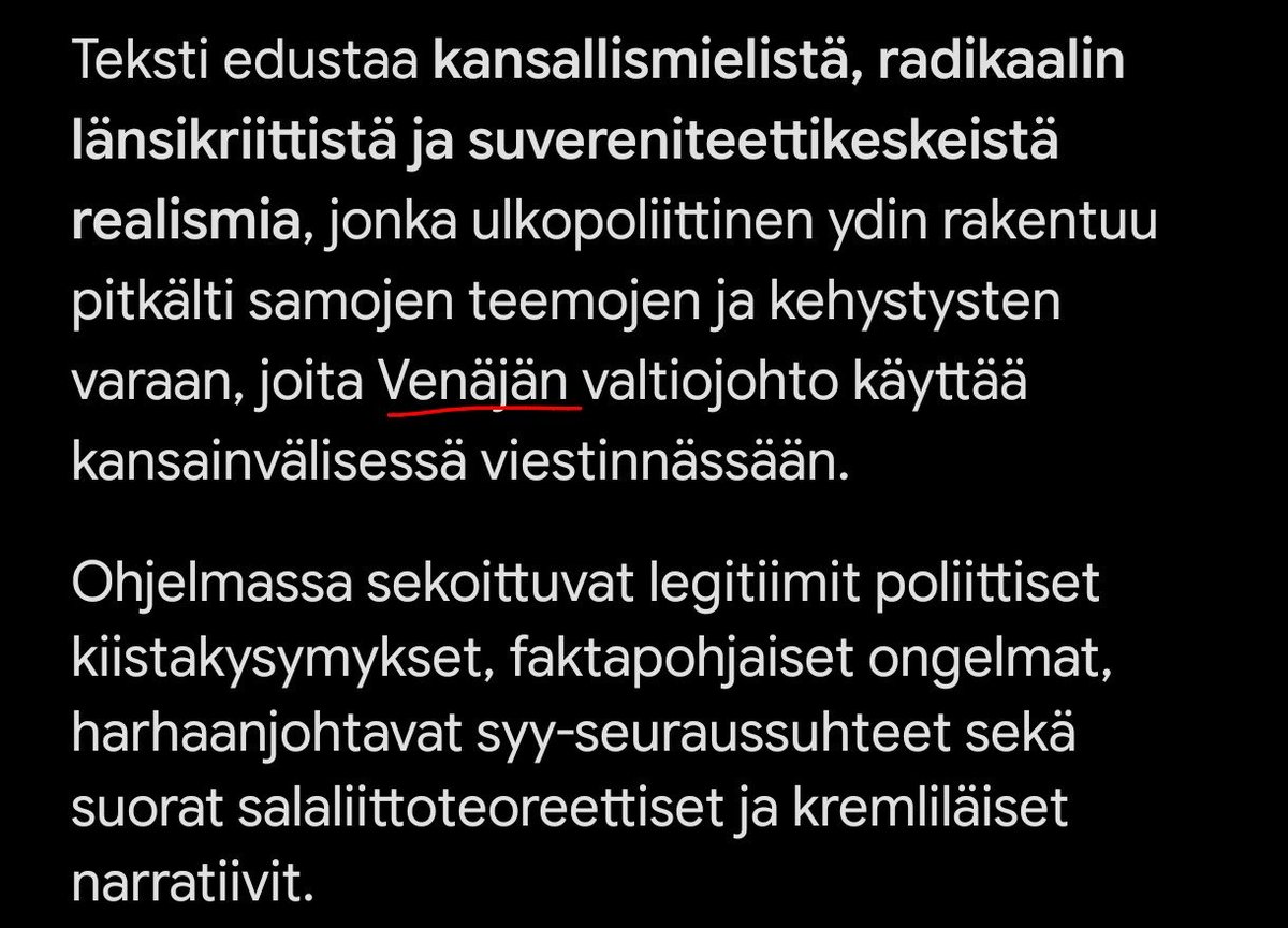 FinPeasant's tweet photo. Jos tekoäly voi hoksata ja tarkistaa tämän sekunneissa, kuinka suurta pitää itsepetoksen olla että tätä selittää itselleen vuosikausia? 

#VL #KremlinAsialla https://t.co/NJDHGfWggU