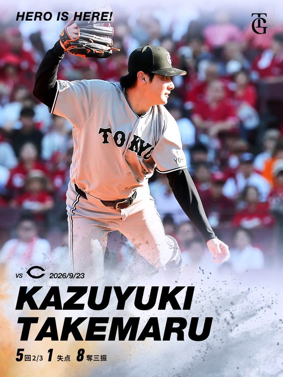 TokyoGiants's tweet photo. 【一軍】巨人 2-1 広島

6回途中1失点で、今季11勝目👍 #竹丸和幸 投手✨

HERO IS HERE! https://t.co/npO2PA0Bkk