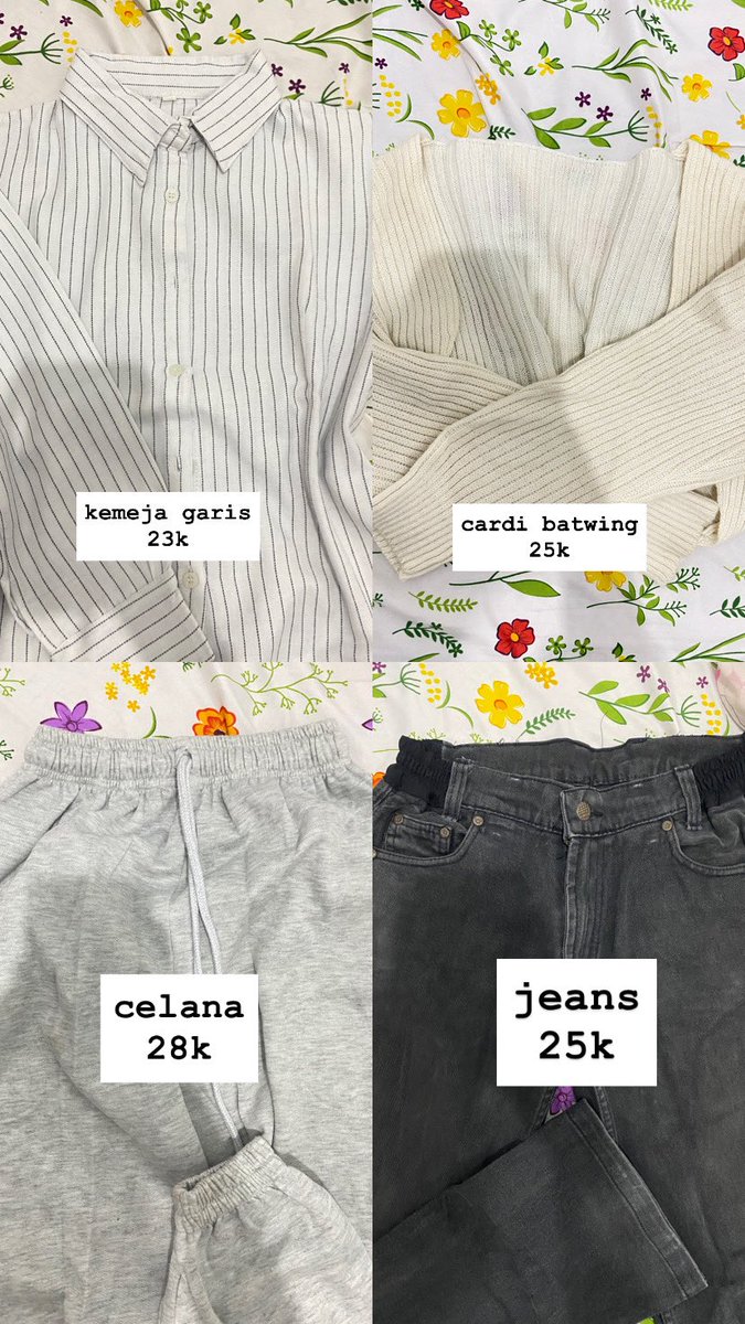 lieuye's tweet photo. pl kemeja putih, cardi, orlo, jeans, celana.
yuk bisa di dm 🫶🏻 https://t.co/mdil3LzjHS