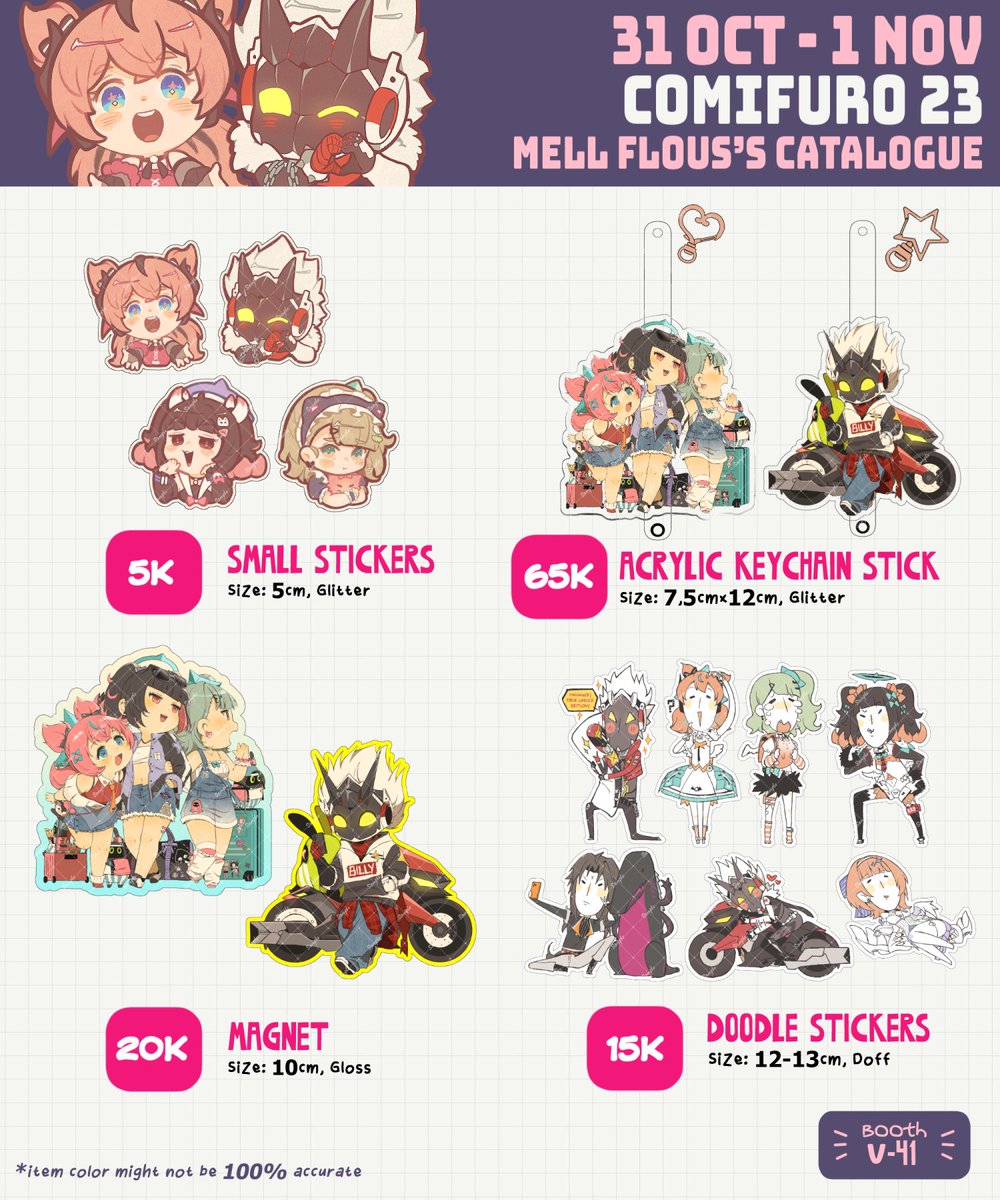 mellfloushii's tweet photo. Hi, I'll be selling some ZZZ fanmerchs at #CF23
Stock is very limited as I'll be there to observe the market demand first c:

🗓️ 31 Oct - 1 Nov 2026   
✨ ZZZ (AOD &amp; Billy)
📍 Booth: V-41, OTS Only

Item preview bellow ⬇️
#comifuro #cf23catalogue https://t.co/uSvFilPExj