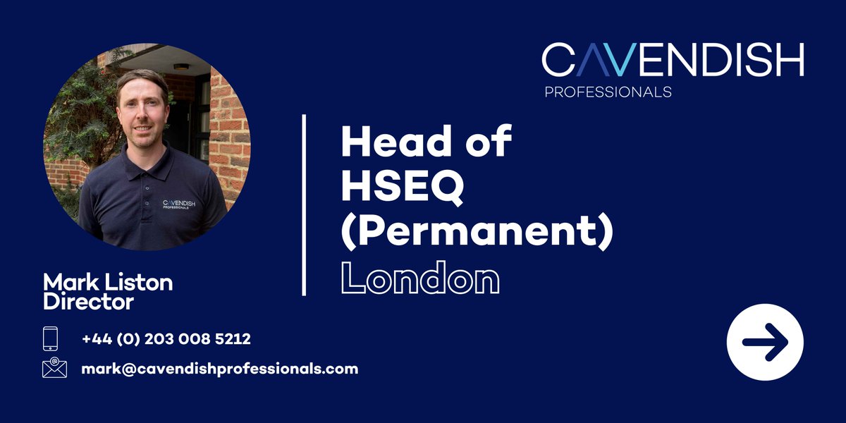 cavendishpros's tweet photo. 🏗️ Head of HSEQ
📍 London
📱 Mark Liston - 0203 008 5212
➡️ Apply here – https://t.co/Dk2rVgj4zo
#constructionhiring #ukconstruction https://t.co/CK9zKihOP4