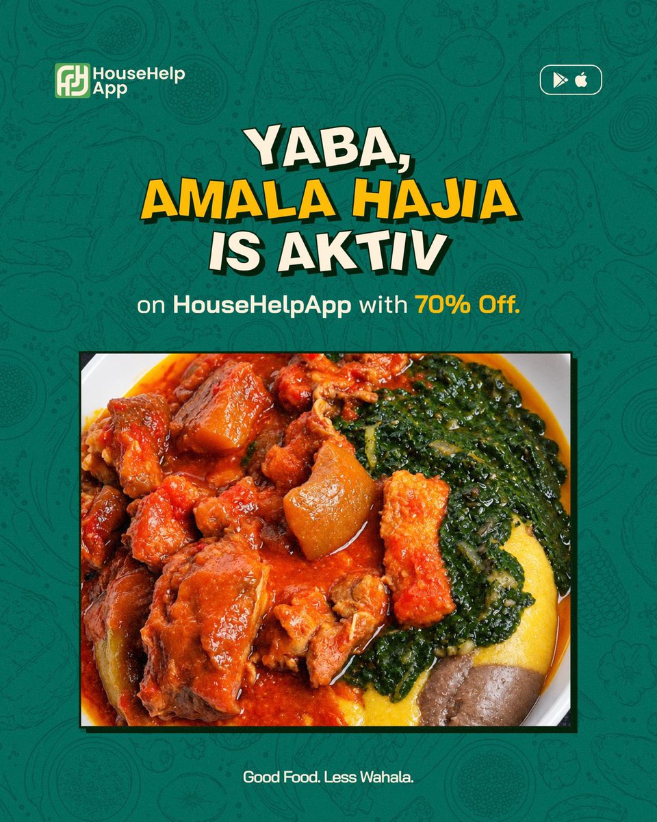 HouseHelpApp's tweet photo. Yaba, Amala Hajia is Aktiv!🔥

Craving Amala today? Order from Amala Hajia on HouseHelpApp and get 70% off your order🤭😊

#HouseHelpApp #bestfooddeliverypluginlagos #fooddelivery #goodfoodlesswahala https://t.co/pR1cn39ffO