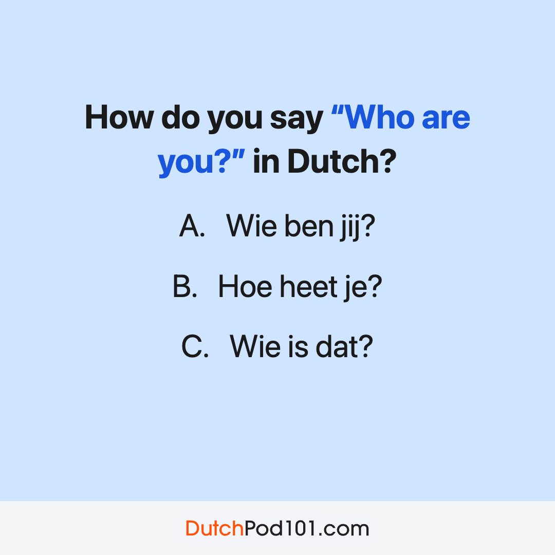 DutchPod101's tweet photo. 1️⃣ Answer this. 
2️⃣ Review the correct answer. 
3️⃣ Get your Free 2000 Dutch Core Words eBook here: https://t.co/iuwYJk8IFR https://t.co/33z8TczEMH