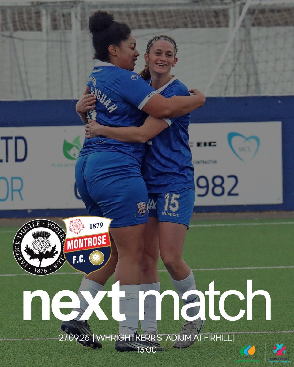 MontroseFCW's tweet photo. Next up: Partick Thistle (A) π£οΈ
π Partick Thistle Women
π
Sunday 27 September
π WrightKerr Stadium at Firhill
β° 1:00pm
ποΈ Tickets: https://t.co/BK1qNvOvkr
#monthemo https://t.co/Ut3d9t8fGR