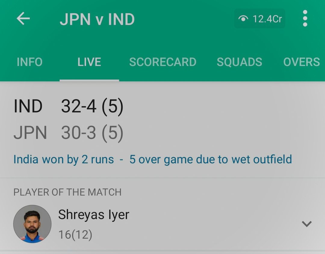 im_SujeetSharma's tweet photo. Japan vs India: 5 ओवर का मैच, लेकिन टेंशन World Cup Final वाली।
Player of the Match: 16(12)… भाई ने तो आज T20 की आत्मा बचा ली।
जीत गए हैं भाई… अब कोई ये मत पूछना कि कैसे।
Thank you @ShreyasIyer15
#Cricket #India #IndVsJAP https://t.co/zCEXTAeUaG