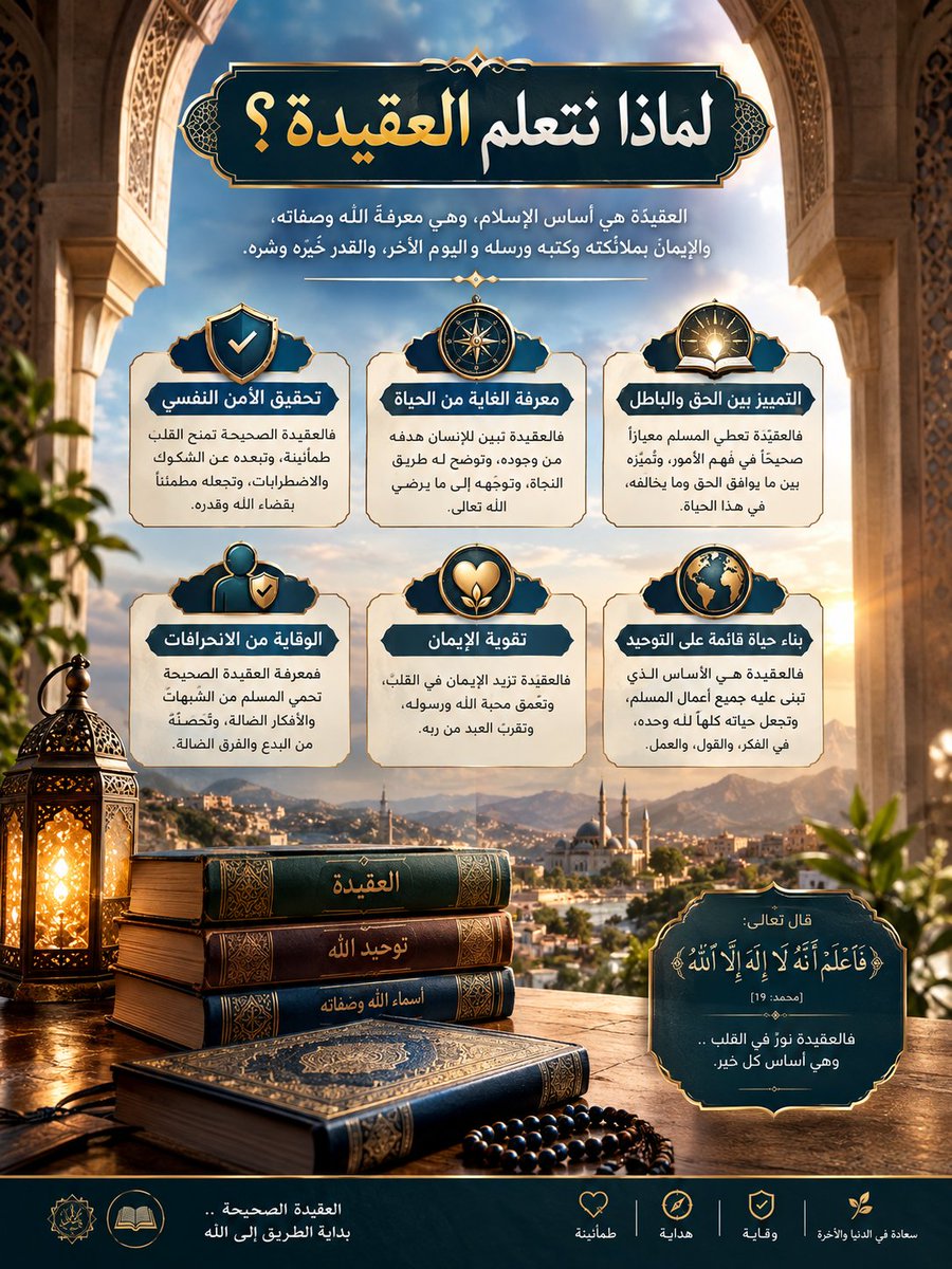 Abu__Sulaiman's tweet photo. العقيدة الصحيحة هي أساس الإسلام ونورُ القلب الذي يُضيء دروبنا!  
​💎 تتعرف من خلالها على ربك، وتحقق الأمن النفسي، وتعرف غايتك الحقيقية في الحياة 🌿.  
​📖 تصفح وتعرّف على الثمار العظيمة لتعلم العقيدة 👇  
​#العقيدة_الإسلامية #توحيد #علم_العقيدة #تذكير https://t.co/eKqhitHuC4