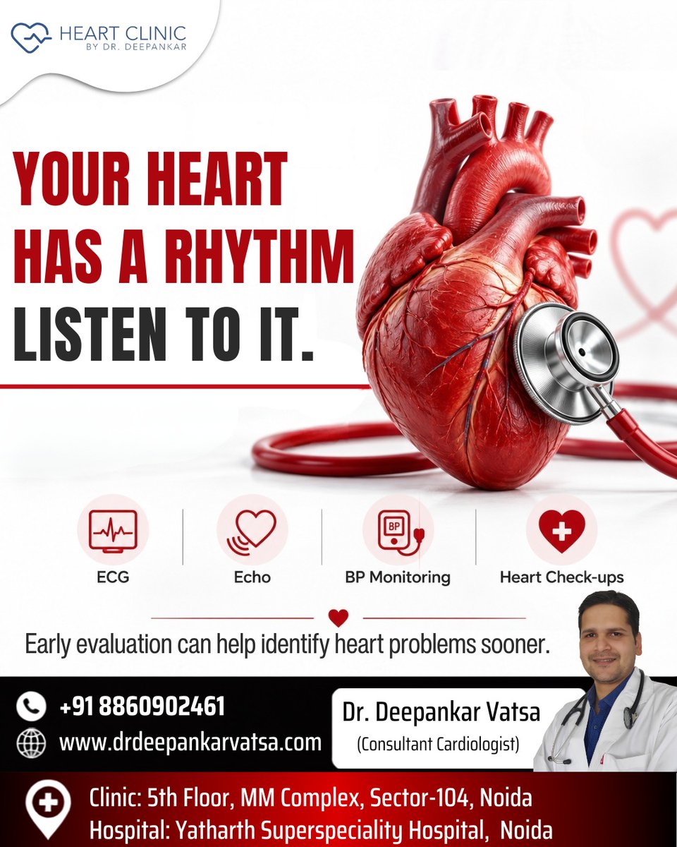 drdeepankarcard's tweet photo. Your Heart Has a Rhythm β Listen to It.
-
Dr. Deepankar Vatsa
Consultant Cardiologist
-
π+91 88609 02461
-
#DrDeepankarVatsa #HeartRhythm #HeartHealth #HeartCheckup #ECG #Echo #BPMonitoring #CardiacCare #HealthyHeart #HeartCare #Cardiologist #NoidaCardiologist #HeartAwareness https://t.co/lgMXmRIPSf