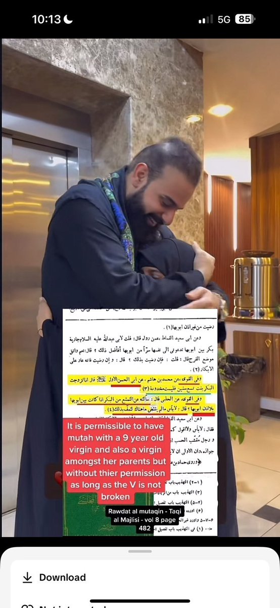 trkmaq_'s tweet photo. @AmjadD_Undertkr @MEobserver007 @18characterss double standards
: It was narrated that [Imam] Ja`far Ibn Muhamad said : The prophet Muhammad p.b.u.h used to put his face between the breasts of [his daughter] Fatima before going to sleep” (Bihaar al-Anwar, vol. 43, p. 78) https://t.co/mql99IYv2V