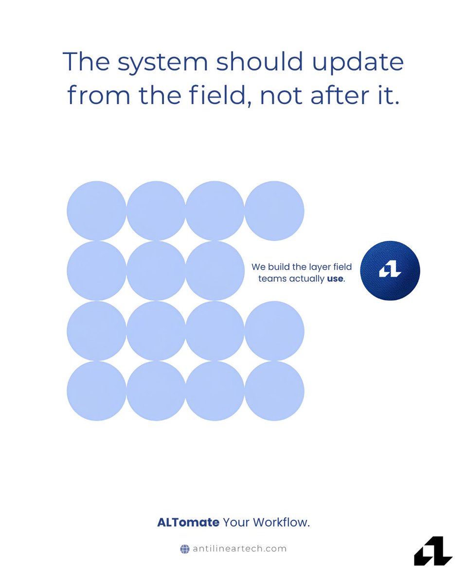 AntiLinearTech's tweet photo. Your operations move in the field. Your systems should too.

Stop relying on texts, calls and manual updates to keep systems current.

Connect field activity directly to the system, and keep operations moving.

ALTomate Your Workflow. https://t.co/8fX3Y6XW0E
