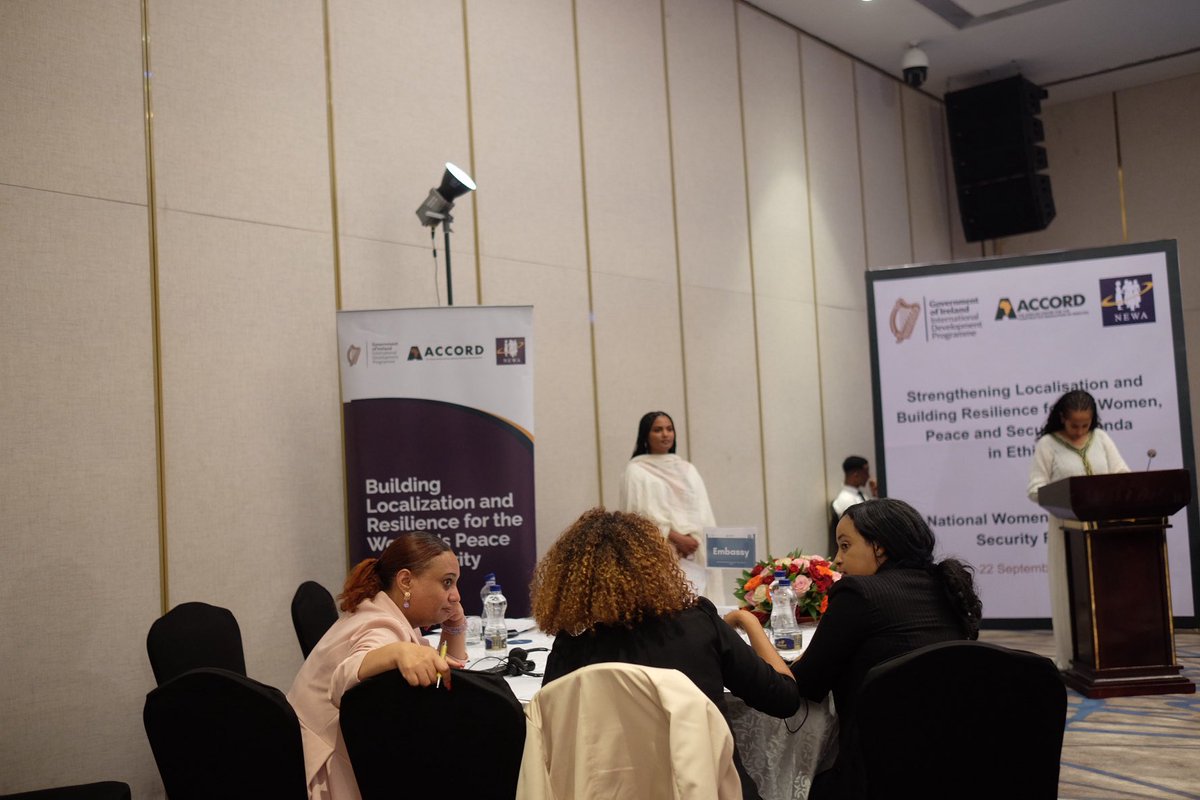 IrlEmbEthiopia's tweet photo. Yesterday, we joined @newa_ethiopia at the National Women, Peace and Security Policy Dialogue Forum on localising the WPS agenda in 🇪🇹

🇮🇪 is deeply committed to WPS, working with @ACCORD_online and @NEWA to support women’s leadership in peacebuilding and conflict prevention. https://t.co/ltxYPE4Loa