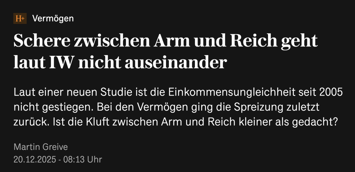 TweetsOfSumit's tweet photo. "Die Schere zwischen Arm und Reich wird immer größer".

Wird oft als Begründung genutzt für höhere Steuern, Vermögenssteuer und Enteignung.

Die Wahrheit ist, die Schere geht in 🇩🇪 NICHT auseinander.

Beim Einkommen bleibt der Unterschied seit 10 Jahren gleich.

Beim Vermögen hat der Unterschied sogar abgenommen.

Die größte Hilfe damit Menschen Vermögen aufbauen können ist übrigens ihnen mehr netto vom brutto zu lassen => Steuern runter.