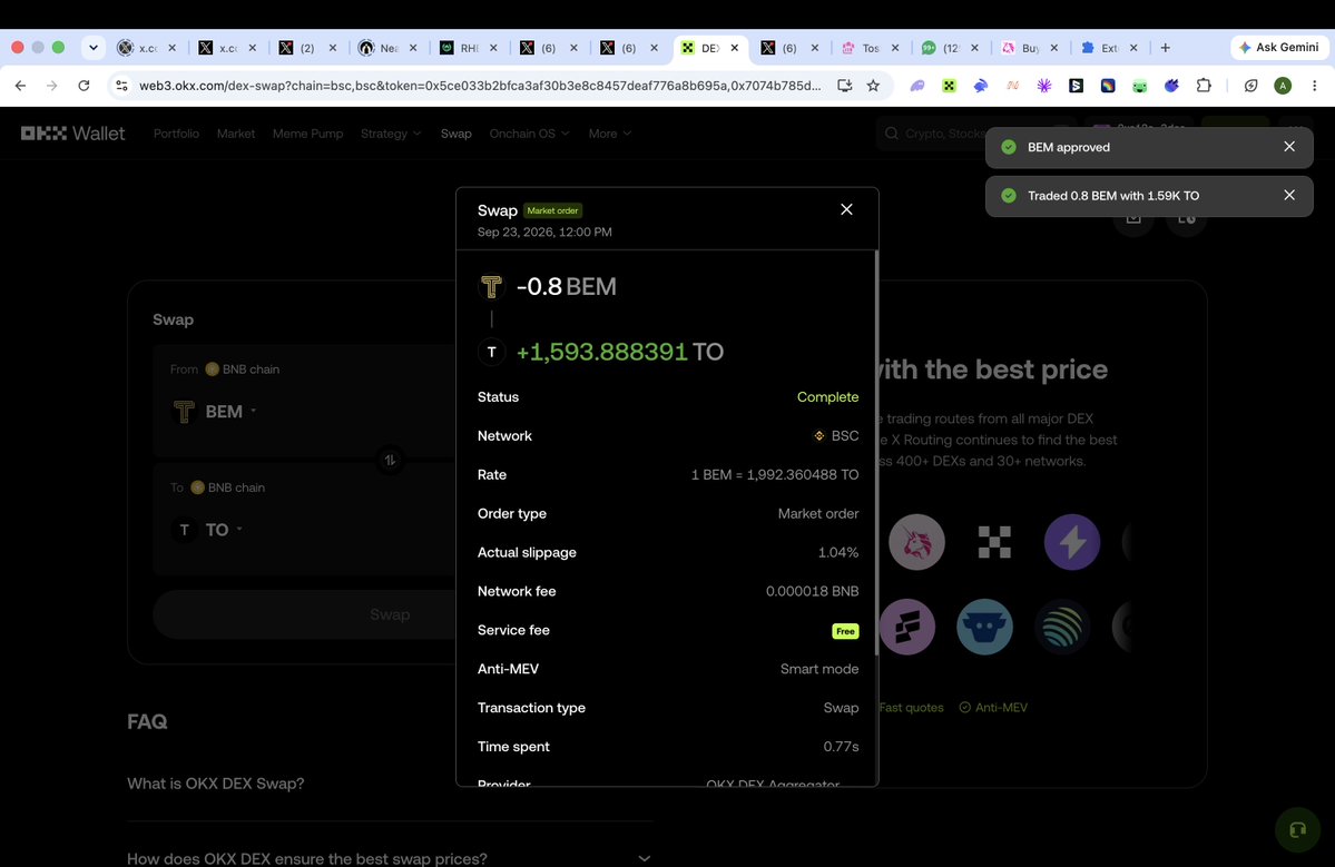 7_Tolani's tweet photo. by the end of this post, i'm hoping you'll have a much clearer idea of what @ToshProtocol  is building on @TapeOutWorld by @Blonskr  and, more importantly, why they're building it in the first place.

truth is, most of us use launchpads so much that we think we understand what they are.

i don’t think we do because when people hear launchpads, they usually think “where new tokens drop.” which is technically true. but launchpads have quietly become something else entirely: MEV bot battlegrounds.

you find a token you like. you get your wallet ready. you hit approve the second it goes live. and somehow, within literally four seconds, industrial bot farms and sybil scripts have swallowed up 80% of the initial supply. by the time your transaction even gets confirmed, you’re just paying double the price to give a script exit liquidity.

we’ve spent years getting sniped onchain without ever having a fair shot.

instead of building another standard token launcher, @ToshProtocol is trying to build a fair launch terminal, a way for real user history to actually dictate who gets access, instead of who has the fastest bot.

so what exactly is toshx building? i just bought some $TO

CA- 0x7074B785D1b27e4f0cB93bE1461B9FC60D5d8df2

at its core, ToshX is a launchpad built on top of BNB Smart Chain and the TapeOut Protocol, running on open source, non  upgradeable smart contracts created by jayoo101 on GitHub.

and before your eyes glaze over at another crypto marketing word, the idea is actually pretty straightforward.

anyone can pay a small 0.005 BNB deployment fee to launch a token and attach an exclusive PancakeSwap Infinity Hook. the pitch is simple: zero presale, zero hidden team allocations.

so how do creators actually earn?

launchers don't get free opening supply, instead, creators earn roughly 99% of subsequent shelf revenue as orders clear. it’s a heavy incentive model, but tied entirely to real market volume rather than free tokens upfront.

plus, the genesis phase only accepts $BEM (TapeOut's native token) within a fixed time window to lock liquidity straight into the ecosystem.

and how do they stop the bots?

imagine if your wallet’s actual history, the gas you’ve burned, the chains you’ve explored, the real transactions you’ve made over the years was the only ticket you needed to get an allocation.

that’s what toshx calls Proof of Gas (PoG).

instead of using whitelists or discord roles, toshx looks at your historical gas expenditure on-chain. if a wallet is a brand-new sybil account created five minutes ago to farm a launch for zero cost, its allocation quota is zero. real, active users get the room; scripts get left out.

so what does trading actually look like inside toshx?

to stop whales or bots from sweeping the entire order book in one single transaction, orders clear through a Shelf Ladder. if a buy order tries to push the price more than 5% above the current rate, a 105% price ceiling locks the next shelf until the market catches up.

from mechanics to real updates

they put this entire setup to the test when they dropped their inaugural platform token, $TO. 

instead of printing tokens out of nowhere to pay for marketing, the treasury runs real time open market buybacks of $TO using$BEM and transfers them directly to creators and builders in the ecosystem in real time.

how to buy $TO at the best entry right now:

for the smoothest routing and lowest slippage on the native $BEM pair, we recommend using the OKX Web3 Wallet:  https://t.co/9YF8i5oVBe
swap on the official $BEM / $TO pair on PancakeSwap V4 to lock in the lowest price possible.
once the secondary market catches up to the curve, the next platform shelf will automatically reopen.

alright. so, where do i stand on all this?

i think ToshX is asking the right questions.

idk if proof of gas becomes the new industry standard for launches, and idk if the market is ready to give up instant bot liquidity. but i do know that getting sniped by fresh scripts every single time a launch goes live feels broken.

if launchpads are going to keep existing onchain, maybe real users deserve a system that actually remembers their history when everything else forgets.

i am bullish on this chain, the launchpad and the mechanism.