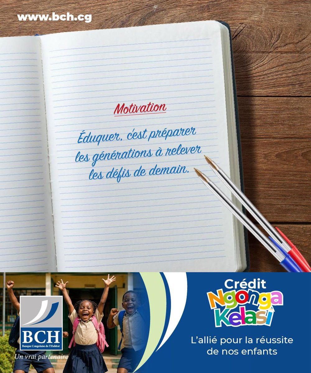 Banque_habitat1's tweet photo. Éduquer, c'est préparer les générations à relever les défis de demain. 

NGONGA KELASI, l'allié pour la réussite de nos enfants. 

#bch #banque #habitat #immobilier #motivation https://t.co/fptT4tFMDc