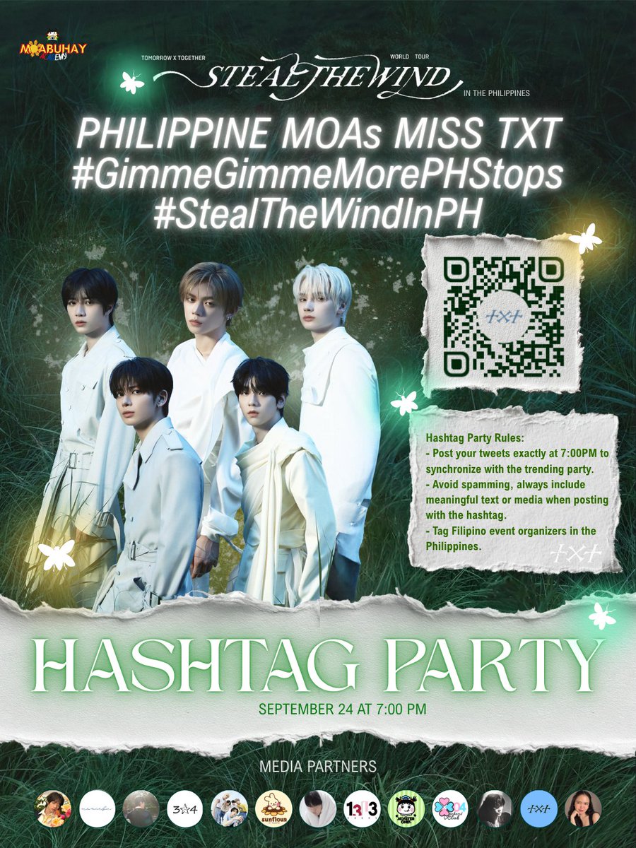 MOAbuhayAcademy's tweet photo. MOAHALS! IT'S OUR TURON (turn)! 🙈

Mark your calendars for September 24, 7PM PHT, and join us on our hashtag party! 🩵

By 7PM, we will trend the following tags: 
PHILIPPINE MOAs MISS TXT #GimmeGimmeMorePHStops #StealTheWindInPH  
Tell your MOA friends and see you tomorrow! 🍃
