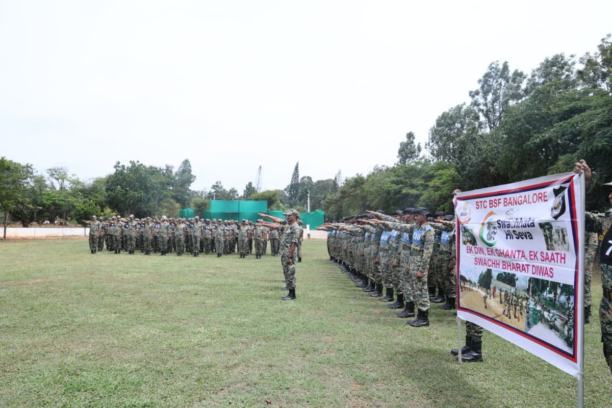TheSentinelsBSF's tweet photo. As part of Swachhata Hi Seva 2026, a cleanliness pledge was administered at STC BSF Bangalore by Sh.Dinesh Kumar Yadav,IPS,IG, STC BSF Bangalore.Officers,SOs, Other Ranks &amp; trainees

Ahmedabad
Marco
#RPETAbhiyaan
#Mayawati
#ElectionCommission
Exercise Yudh Abhyas 2026 https://t.co/1QHsnRBiRo