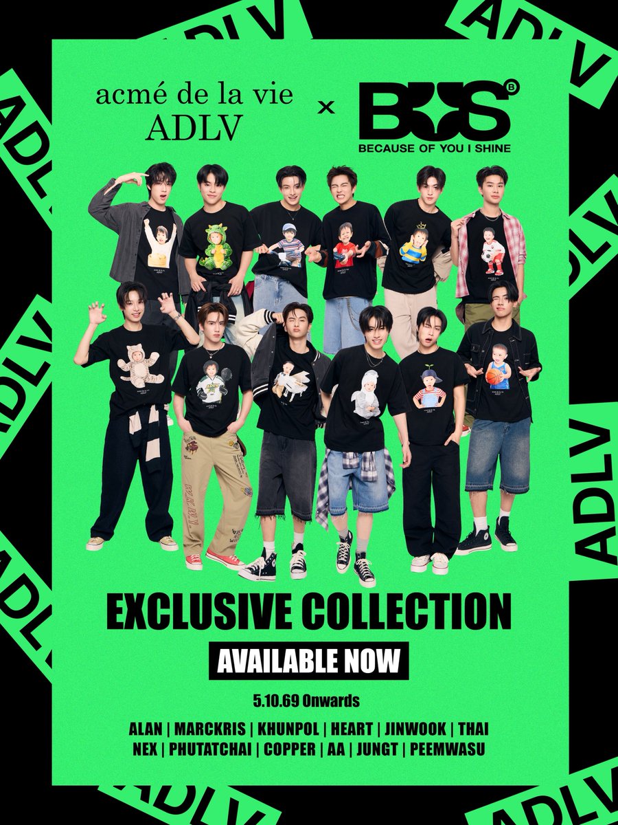 Adlv_Thailand's tweet photo. ADLV × BUS Exclusive Collection 🖤

Inspired by childhood portraits and personal passions, the ADLV × BUS T-shirt Collection captures each BUS member’s unique personality through streetwear

Available from 5 October 10.30 AM onward

#adlvthailand
#ADLVxBUS #BUSbecauseofyouishine https://t.co/qkDS72RZJA