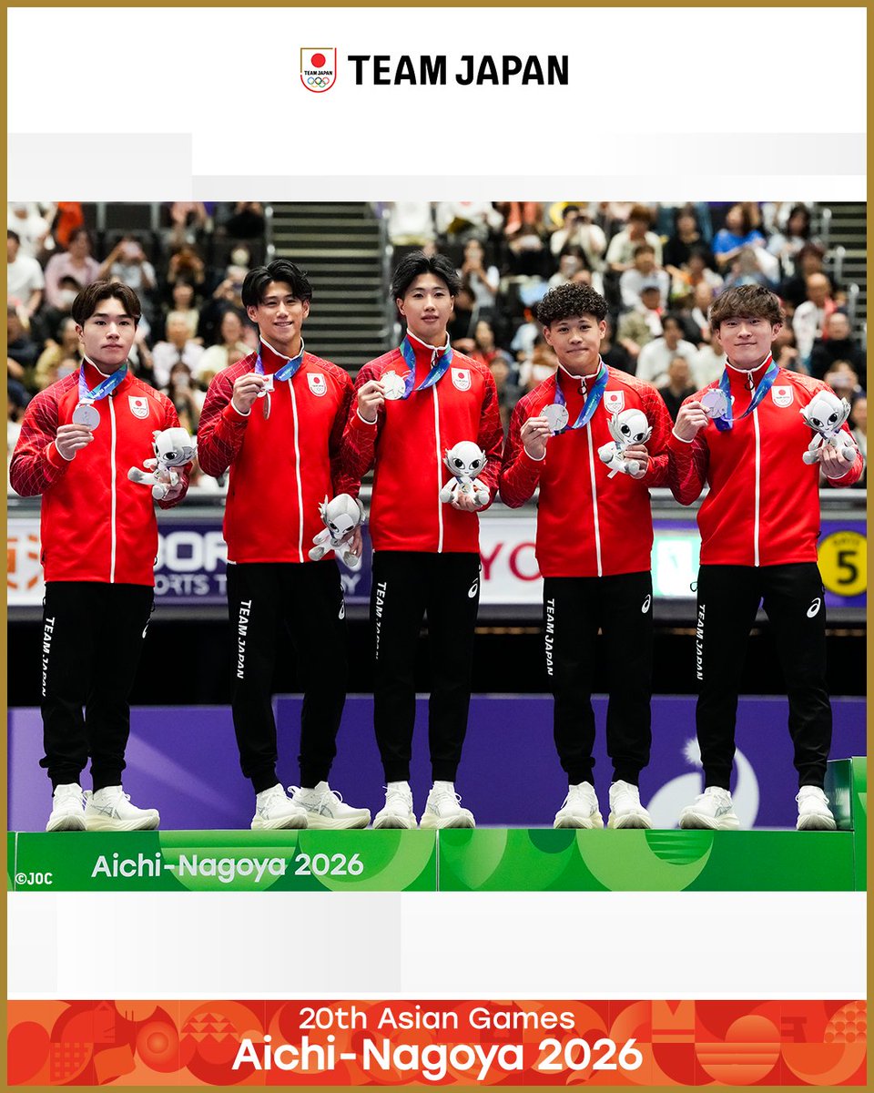 TeamJapan's tweet photo. ◤ 📸TEAM JAPAN Shots #愛知名古屋2026 ◢

🤸体操競技
男子団体
2位🥈

ライバル・中国との接戦の末、銀メダルを獲得👏

@GymnasticsJapan
#ともに一歩踏み出す勇気を

愛知・名古屋アジア大会はTBS ▶︎ @TBS_TV_S1 https://t.co/MbpOBQ6aoj