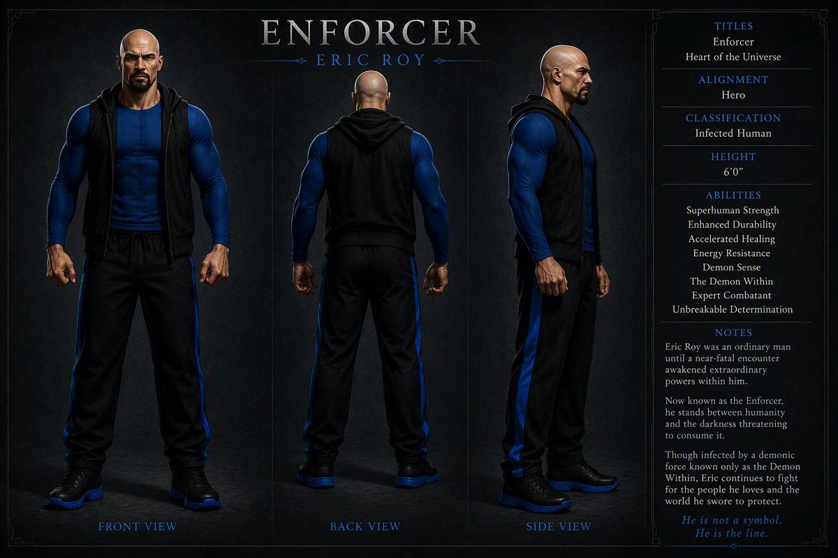 croliverstories's tweet photo. ⚡ CHARACTER SPOTLIGHT: ENFORCER ⚡

Eric Roy was an ordinary man until a near-fatal encounter awakened extraordinary powers within him.

Now he stands between humanity and the darkness threatening to consume it.

🌌 https://t.co/A1DuftGD8J

#EnforcerUniverse #CROliverStories https://t.co/3uoYIdMnij
