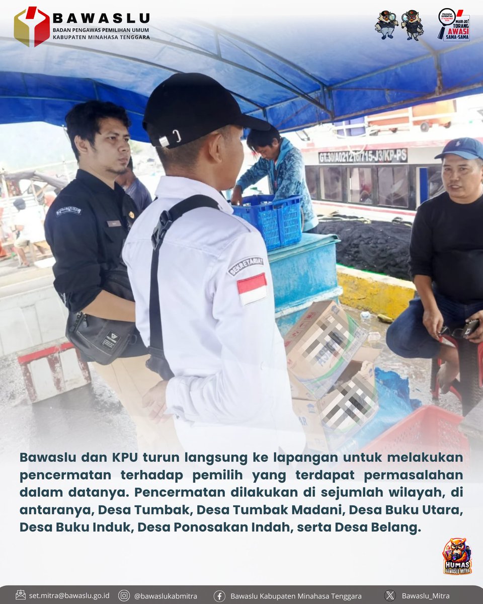 Bawaslu_mitra's tweet photo. Bawaslu Kabupaten Minahasa Tenggara bersama KPU Kabupaten Minahasa Tenggara kembali melaksanakan Pencocokan dan Penelitian Terbatas (Coktas) pada Rabu (23/9/2026) di Kecamatan Pusomaen dan Kecamatan Belang.

Selengkapnya : https://t.co/GHRHa2QzQg

#MarijoTorangSamaSamaAwasi https://t.co/rx5Oizo0XQ