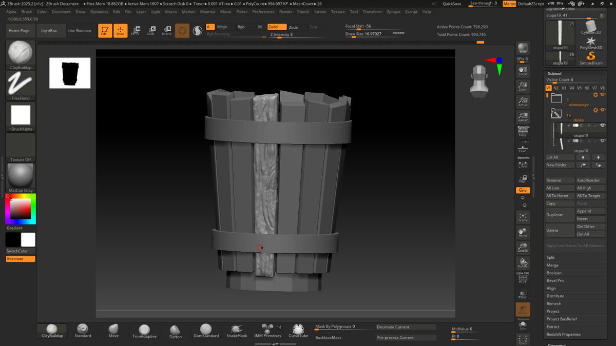 MagicaOwl's tweet photo. I started messing around with Zbrash.
I've never seen such a lousy interface before.
Luckily, you can customize it.
I'm making a mortar.
I hope the boards don't take too long.
#3d #zbrush #WIPㅤ https://t.co/pOk7O8gGw7