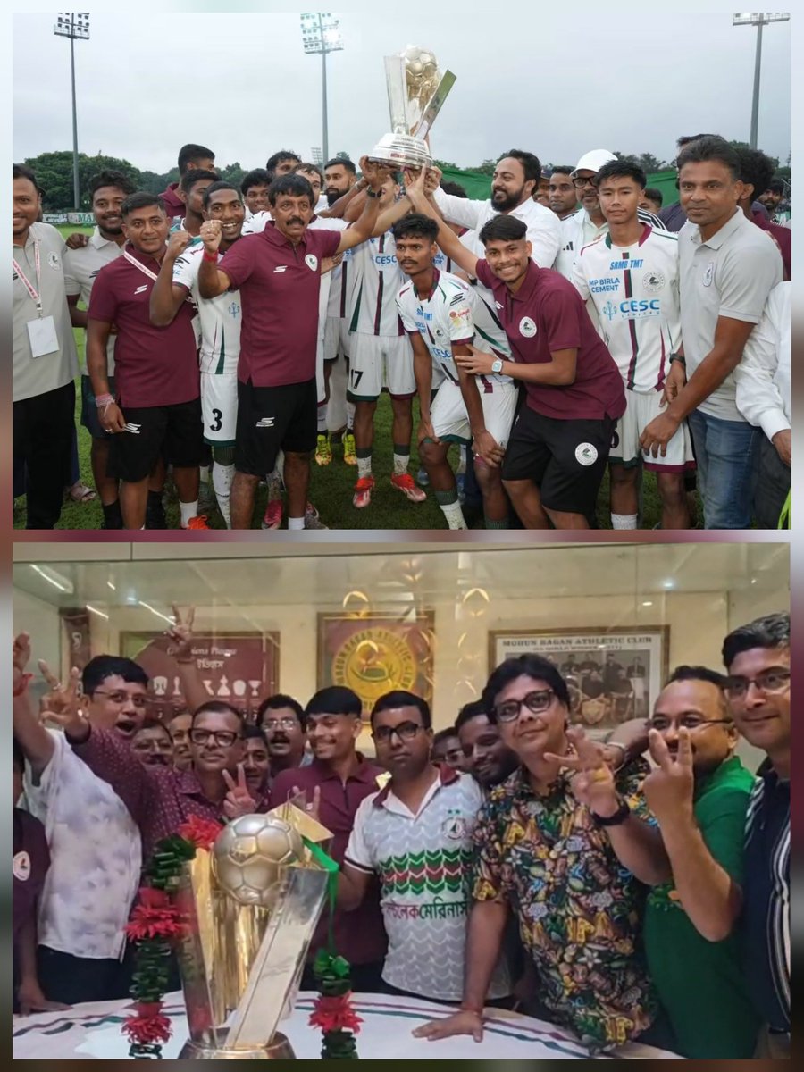 Mohun_Bagan's tweet photo. A proud day at Mohun Bagan Athletic Club began with the hoisting of our Club flag by President Shri Debashis Dutta, General Secretary Shri Srinjoy Bose, Executive Committee Members, Coach Bastab Roy and the players of our football team, https://t.co/TuovkzzZaD