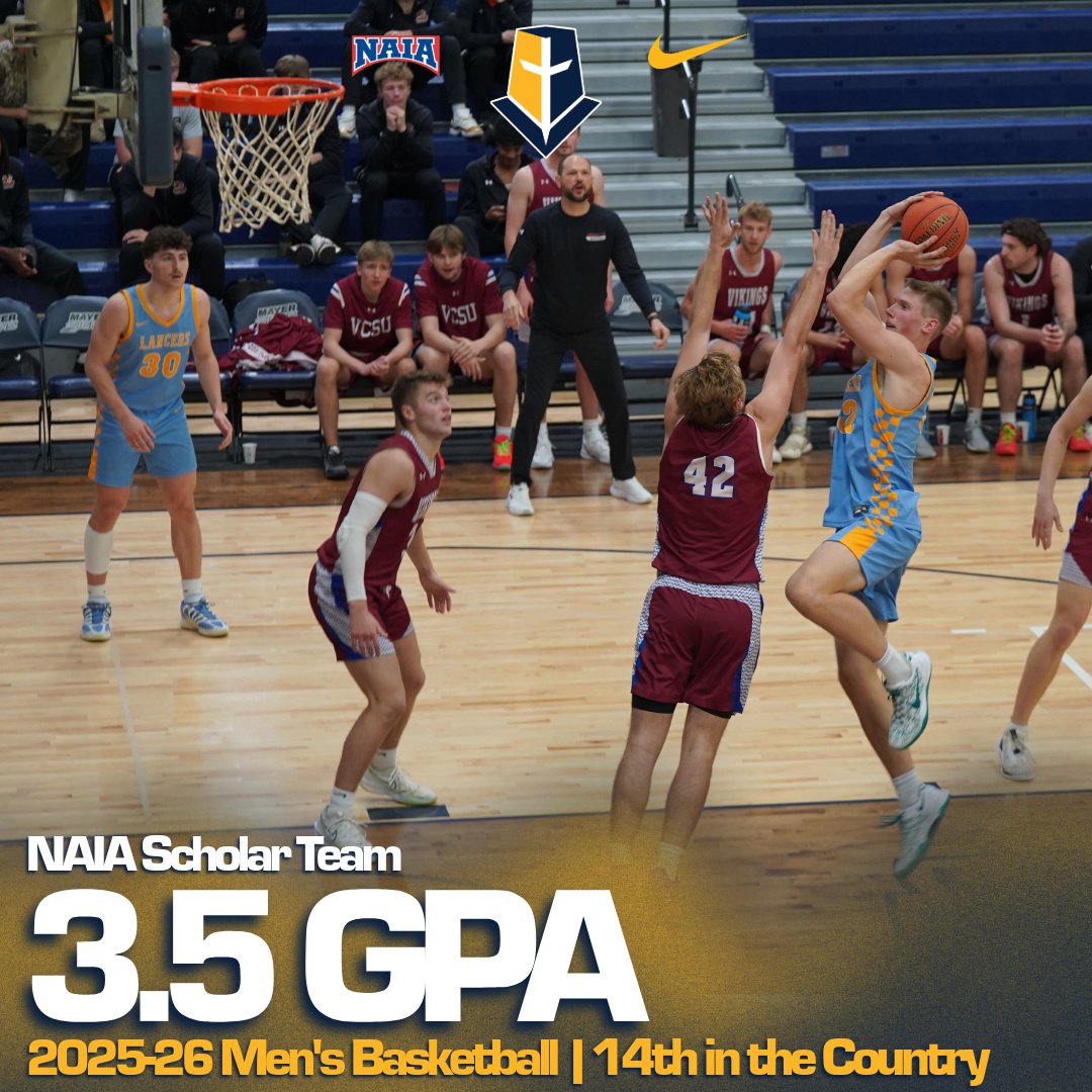 MMULancersMBB's tweet photo. 🏀📚 Excellence on the court AND in the classroom.

Our 2025-26 team posted a 3.5 GPA, ranking 14th in the country! Proud of the work our guys put in both on and off the court. 💙💛

#MountMarty #LancerNation #StudentAthletes #GoLancers https://t.co/Jze7N6kDIN