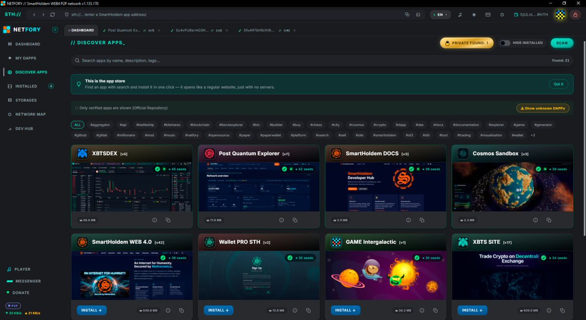 smartholdem's tweet photo. Unstoppable apps and sites.
True freedom for developers.
🔸Easy to register and deploy an app.
The name points at the blob, not a rack.
🔸The site sits on peers, including the machine on your desk.
🔸Netfory is the Web4 P2P OS that seeds and serves the files.
🔹If the uplink is down, LAN-First still serves the copy on the local mesh.
🔹If one node dies, another has the blob.
🔸Your site does not wait for a data center to come back.
🔹No one else holds the off switch.
🔸Free from censorship and restrictions.

#Web4 #SmartHoldem $STH #Iroh
