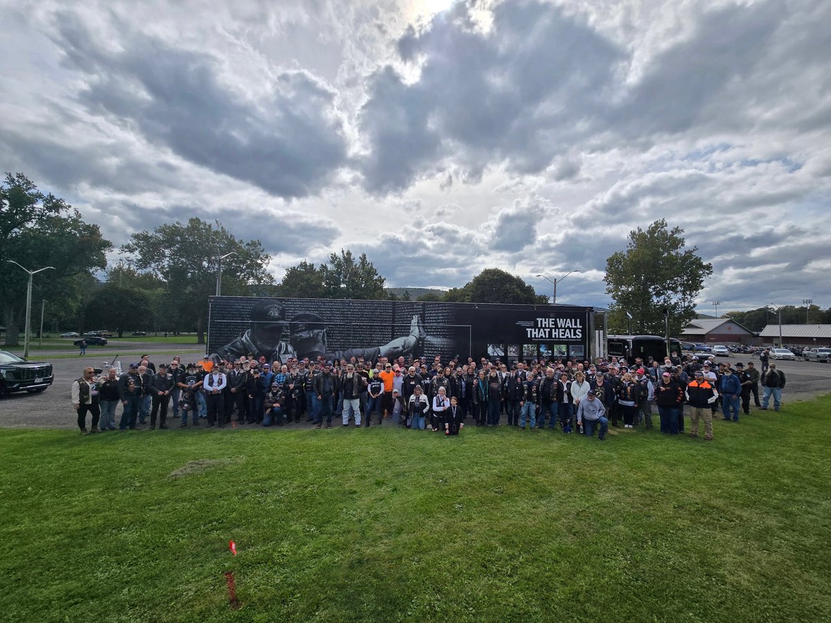 VVMF's tweet photo. Yesterday, Cliff and Ann from Clifford Hay Inc. hauled The Wall That Heals into Oneonta, New York. And all on Ann’s birthday. HAPPY BELATED BIRTHDAY, ANN!

Our drivers donate their time, fuel, and equipment to haul The Wall That Heals around the country. Thank you, Cliff and Ann!

A big shoutout to the escort crew who saw us safely into Oneonta, New York. Thank you, riders!

Visit https://t.co/VP956Z9FOt for more information.