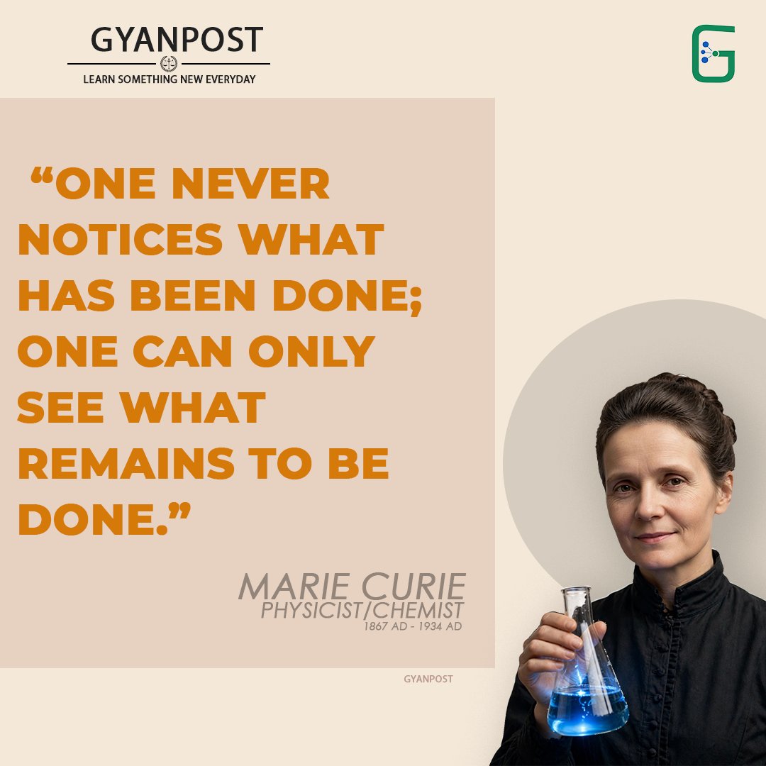 Gyanpost's tweet photo. Marie Curie (1867–1934 AD) was a pioneering Polish-French physicist and chemist. https://t.co/xfuBxM7CSp
