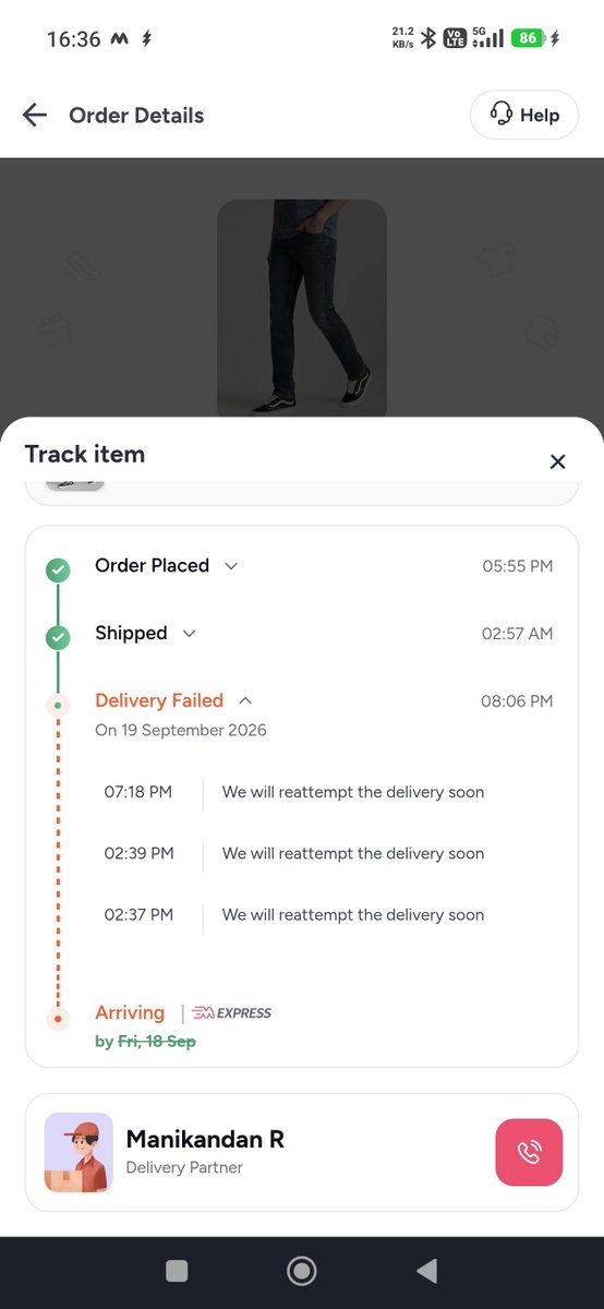 pawann92's tweet photo. @myntrasupport  Order #1341439 87903490520401 was due on 18 Sept but still hasn’t been delivered. Delivery agent called once; I was outside and asked for evening delivery, but he rudely told me to cancel. I don’t want to cancel—I want my product delivered. Please resolve ASAP. https://t.co/Svps2UeqcR