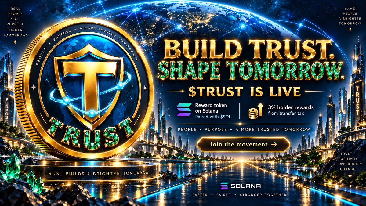 TRUST_on_Sol's tweet photo. ✨ $TRUST is LIVE on Solana 💚🪙 
People • Purpose • A More Trusted Tomorrow.

⚡ $TRUST / $SOL 🎁 3% holder rewards from transfer tax

💬 What does $TRUST mean to you? Reply below &amp; share the vision. 🌍✨ https://t.co/1q6k8YFSXN