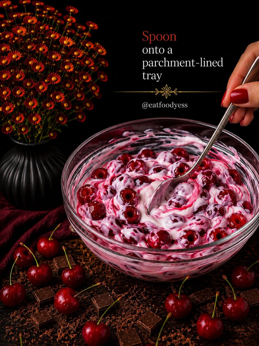 SundayVixkpze's tweet photo. Chocolate-Covered Cherry Yogurt Clusters

Ingredients 
• 2 cups pitted cherries 
• 1 cup Greek yogurt 
• 200 g dark chocolate 

Directions 
1. Add the pitted cherries. 2. Pour in the Greek yogurt. 3. Mix until well combined. 4. Spoon onto a https://t.co/FT0QYExXis