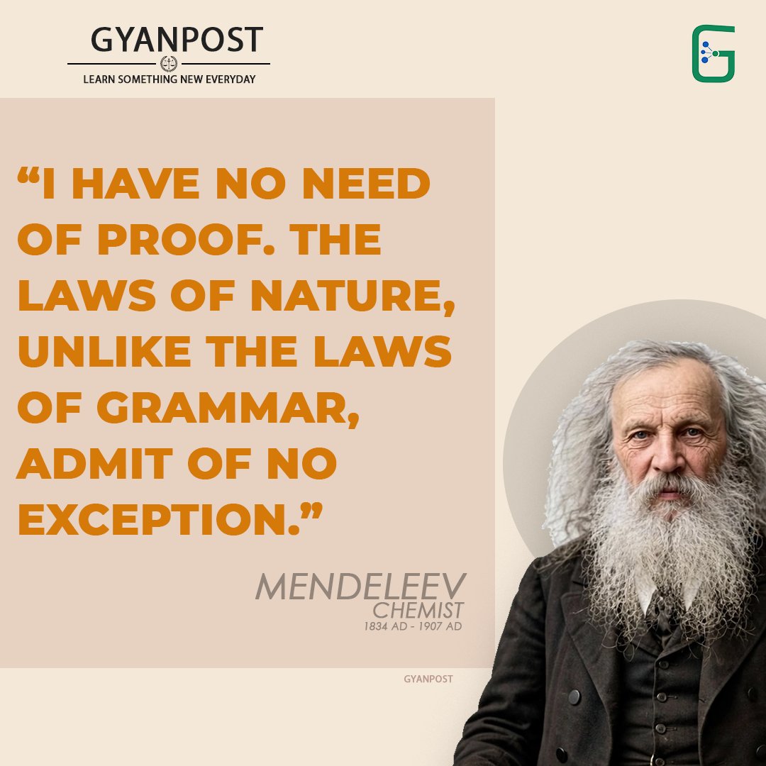 Gyanpost's tweet photo. Dmitri Mendeleev (1834–1907 AD) was a Russian chemist and inventor. https://t.co/Nbms0YCTKv