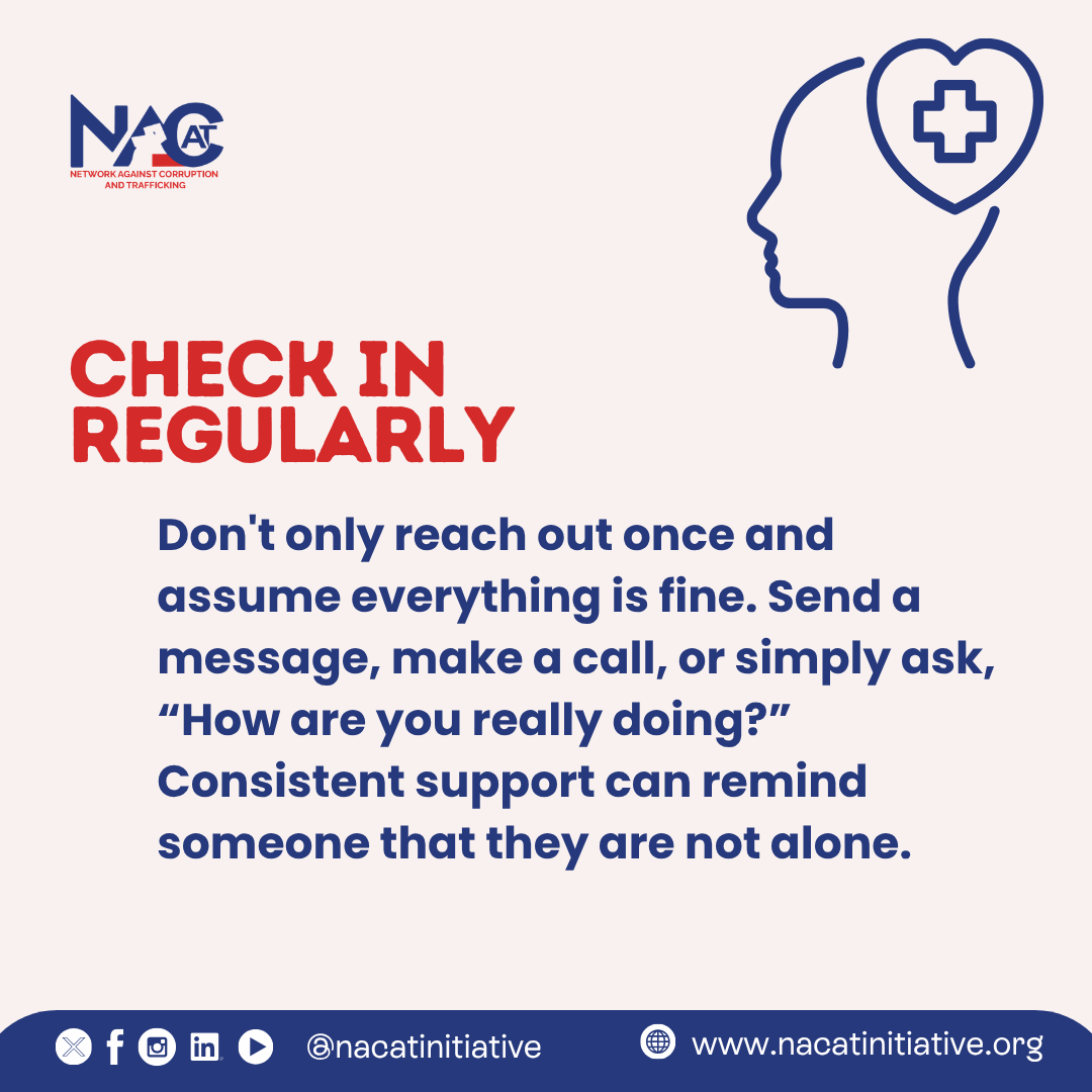 NacatInitiative's tweet photo. Supporting someone experiencing depression doesn't mean having all the answers.
Sometimes, it starts with simply listening without judgment, checking in regularly, taking their feelings seriously, and encouraging them to seek professional support when needed.
#NACAT https://t.co/Yr0tp0niVJ
