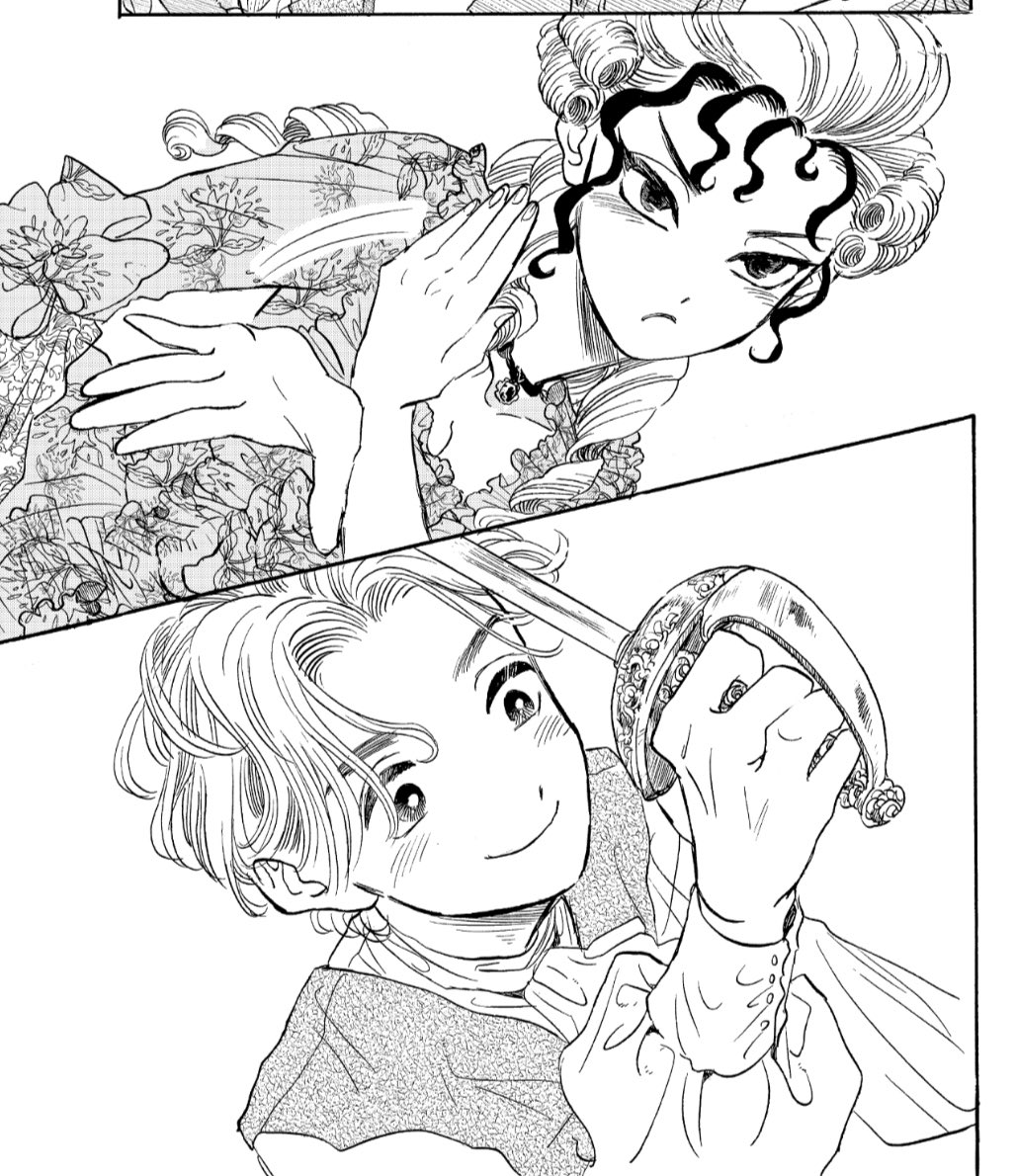 natsukosama's tweet photo. デオンは18世紀フランスに実在したスパイです。
当時女とも男とも言われており、性別がどちらなのか大衆の賭けの対象になるほどでした。

自伝では女性、他者が書いた伝記では男性として描かれており、そのどちらも内容はフィクションばかり。

現代では史実に基づいた資料が残っていますが、日本語で読めるもの集められるものでは空白の部分も本当に多く私の漫画も余白をフィクションで構成しております。

デオンの大冒険と、しぶとく輝く命をお楽しみいただけたらと思いまーす！