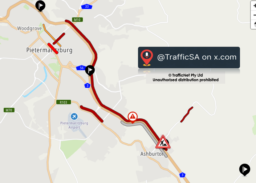 TrafficSA's tweet photo. KZN - N3 South ===> Ashburton 
High Volume https://t.co/so7A6q8w4S
