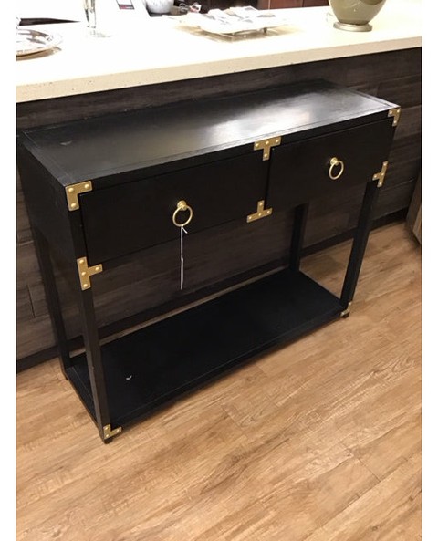 EliciaNass's tweet photo. Black wood 2-drawer console with brass accents for only $269. More information. https://t.co/Jhgcxy1MaB