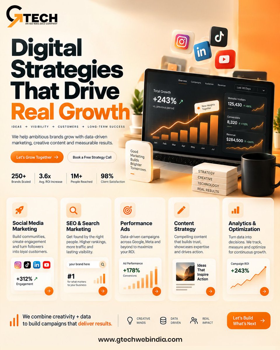GtechWebIndia's tweet photo. Can’t be found online? You’re missing customers. 🚀

GTech helps brands grow with:
✔️ SEO &amp; Ads
✔️ Social Media
✔️ Data-driven strategies
👉 DM us or visit https://t.co/BhcgQSjuLu

#gtechwebindia #digitalmarketing #brandgrowth #performanceads #businessgrowth https://t.co/xmlgntMw5E
