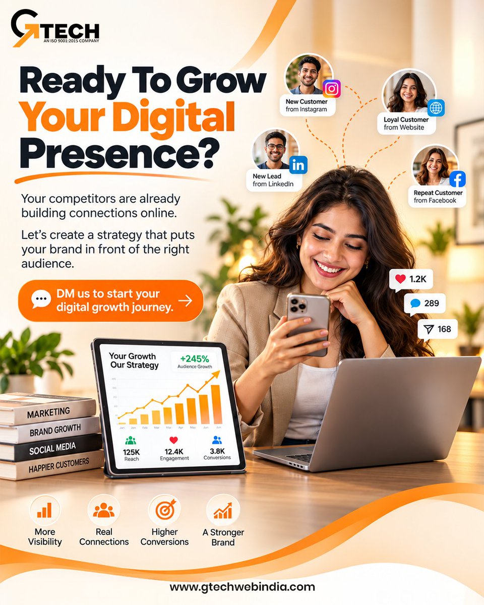 GtechWebIndia's tweet photo. Can’t be found online? You’re missing customers. 🚀

GTech helps brands grow with:
✔️ SEO &amp; Ads
✔️ Social Media
✔️ Data-driven strategies
👉 DM us or visit https://t.co/BhcgQSjuLu

#gtechwebindia #digitalmarketing #brandgrowth #performanceads #businessgrowth https://t.co/xmlgntMw5E