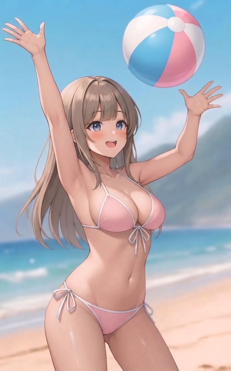 mint31ai's tweet photo. ビーチボールをトスする画像を上げると何故かインプレッションが伸びる⤴️
今回も伸びるかな？

SFW illustration
#AIart #AIイラスト #Gemini https://t.co/Ad3Lw2UtrR