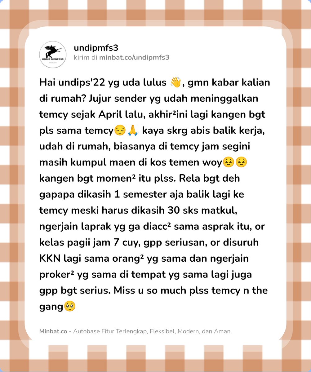 undipmfs3's tweet photo. SEKANGEN ITU SAMA KALIAN DAN TEMCY PLSS 🥺🥺😣-DIPS! https://t.co/u7ePNguTIC