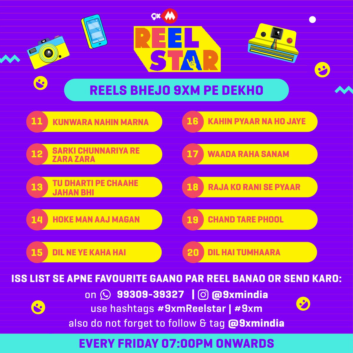 9xmHaqSe's tweet photo. Yeh hai aapke iss hafte ke favorite 90's ke gaane, bhejo humein apne reels, aur paao mauka humare channel @9xmindia pe feature hone ka ❤️📺
.
Bhejiye apne reels 9930939327 is number pe and Use kijiye humara hashtag #9xmReelstar #9xm also don’t forget to tag and follow us❤️
.
So Hurry & Become Popular 🤩
.
Dekhte rahiye #9XMREELSTAR Every Friday 7pm onwards!
.
.
.
.
.
.
.
#9xm #reelstar #reels #instafilm #songoftheweek #music #trending #trendingsong #audio #video #bollywood #bollywoodsong #hindi #lofi #favourite #reelitfeelit #viralvideo #explore