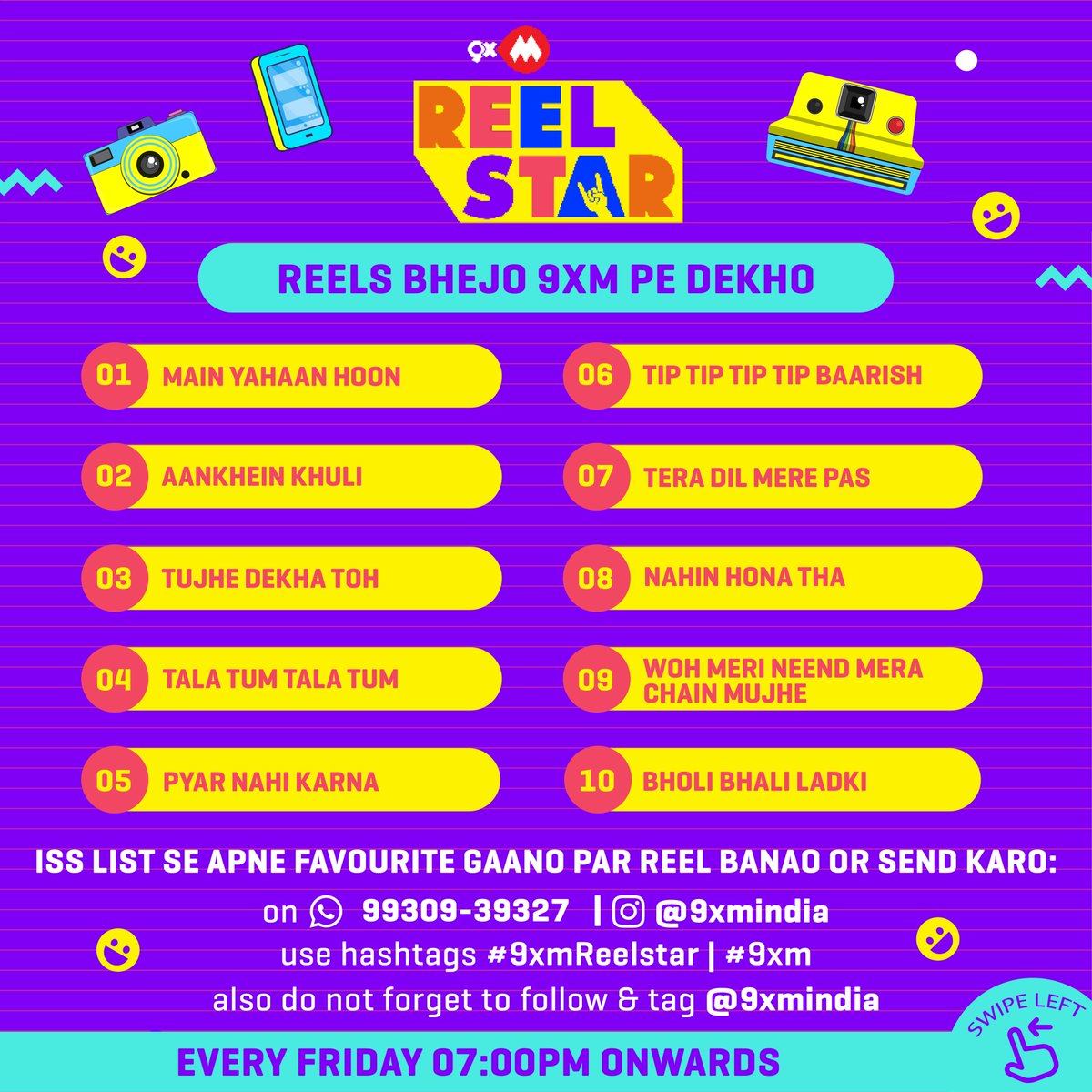 9xmHaqSe's tweet photo. Yeh hai aapke iss hafte ke favorite 90's ke gaane, bhejo humein apne reels, aur paao mauka humare channel @9xmindia pe feature hone ka ❤️📺
.
Bhejiye apne reels 9930939327 is number pe and Use kijiye humara hashtag #9xmReelstar #9xm also don’t forget to tag and follow us❤️
.
So Hurry & Become Popular 🤩
.
Dekhte rahiye #9XMREELSTAR Every Friday 7pm onwards!
.
.
.
.
.
.
.
#9xm #reelstar #reels #instafilm #songoftheweek #music #trending #trendingsong #audio #video #bollywood #bollywoodsong #hindi #lofi #favourite #reelitfeelit #viralvideo #explore