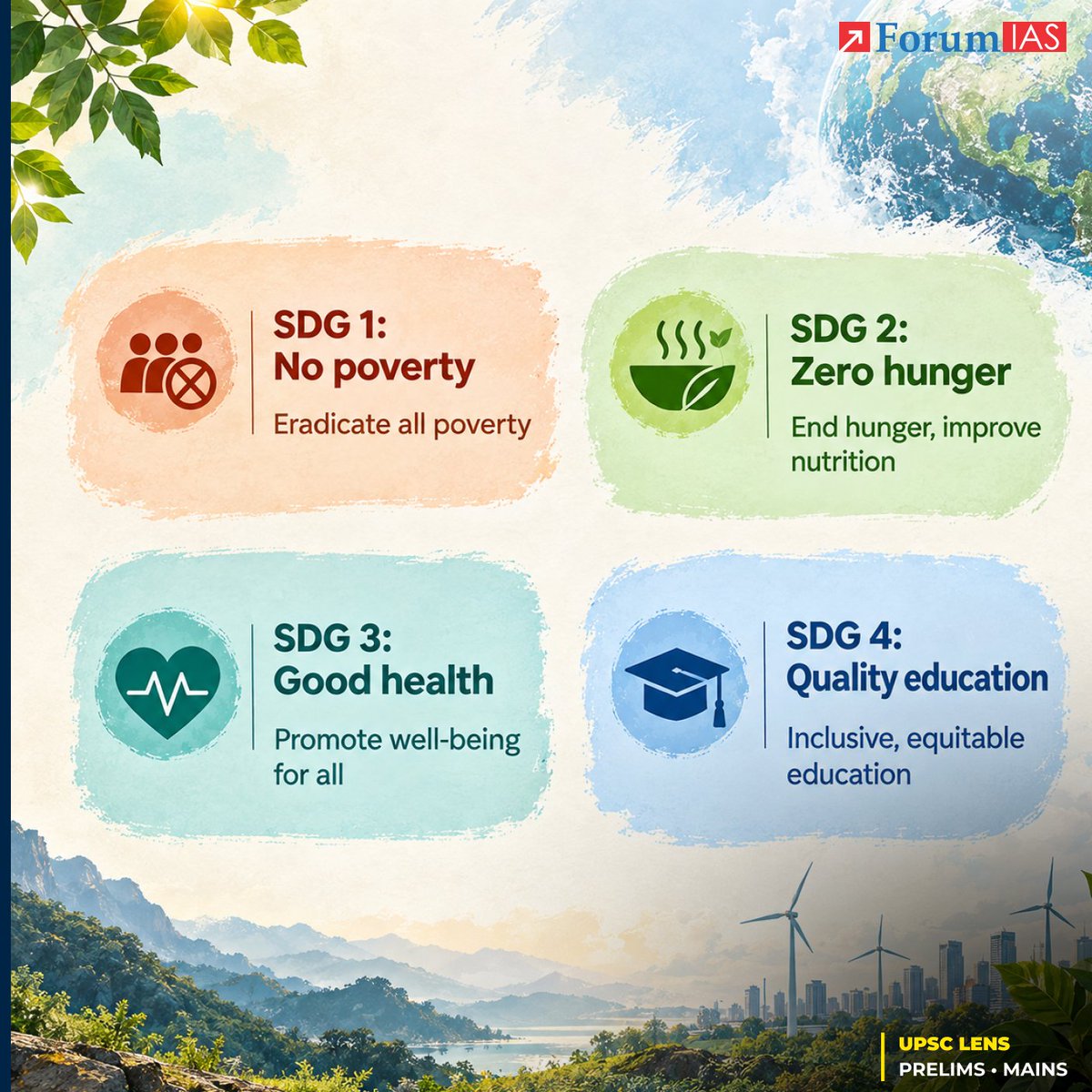 ForumIAS's tweet photo. The Sustainable Development Goals (SDGs) a universal call to action to end poverty, protect the planet, and ensure peace and prosperity for all by 2030. Grounded in interdisciplinary research and global policy frameworks. https://t.co/sdLUSQFoA5