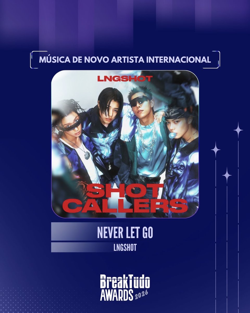 LngshotUnion_'s tweet photo. LNGSHOT “Never Let Go” is currently ranked 1st on Song by New International Artist at the 2026 BreakTudo Awards.

Vote until Oct. 17 : 
https://t.co/ojjBuTsFgI

#LNGSHOT #롱샷 #BreakTudoAwards https://t.co/ZxIE8Pgkb1