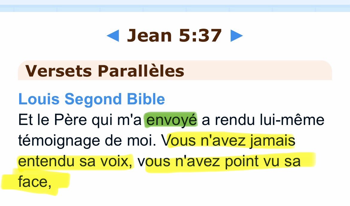 Bloumbax's tweet photo. @clement_mrtr @Le_Liberaal Jean 10:30 parle du msg divin pas de la personne de Jesus🤷🏻‍♂️ sinon il y’a contradiction. Parce que ça voudrait dire que si tu vois Jesus tu vois Dieu alors que les textes disent le contraire ⬇️Jean 5:37⬇️ https://t.co/5bRPImJ0zf