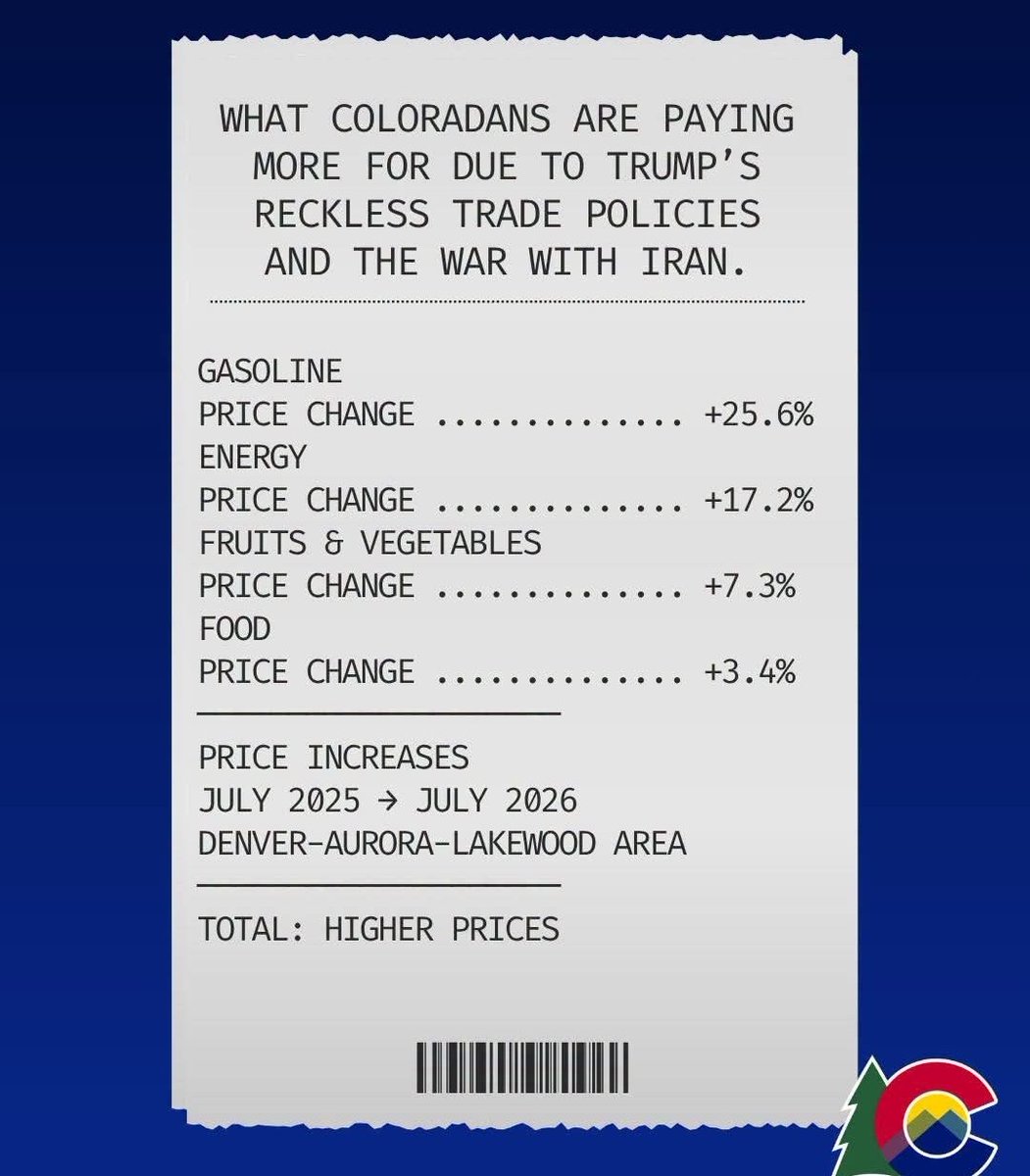 SeanPaige's tweet photo. @GovofCO Jared Polis apparently never heard the old adage about stone-throwing when you live in glass houses, #copolitics. 

He used the fabricated image on the left to attack #PresidentTrump for the temporarily high prices that result from his policies. But the cost of almost everything has gone up, often steeply, during Jared's 8-year reign of error in #Colorado, starting with our energy bills, as the image on the right shows. 

Biden era inflation raged for four long years without Jared Polis saying a peep about it.  Please show me the social media posts in which Jared decried the runaway inflation rates and outrageously high gas prices which were chronic through the Biden years. 

Now, suddenly, abruptly, and hypocritically, Jared cares really deeply about the administration's impact on your pocketbook.  Take two Tylenol, Jared.  A case of cognitive dissonance this bad must really hurt. 

#copolitics #coleg @WhiteHouse