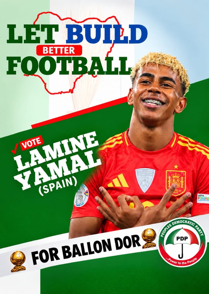 theambitious321's tweet photo. 😂😂 The way Lamine Yamal is campaigning for the Ballon d’Or, you’d think he’s running for FIFA PRESIDENT! 😭🏆

Anyway, ladies and gentlemen… I present to you:

🇪🇸 THE PDP BALLON D’OR CANDIDATE 😂😂

Campaigning hard. Promoting himself. Looking for your votes. 🗳️🤣

 VOTE FOR LAMINE YAMAL! 👀🔥

#BallonDor #LamineYamal