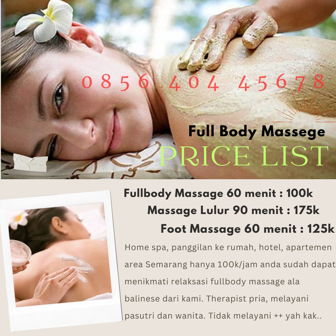 TerapisSmg's tweet photo. PIJAT KHUSUS WANITA &amp; PASUTRI PANGGILAN APARTMENT &amp; HOTEL🏨💋AREA🔍#semarang #salatiga🔎#ungaran🆗
📝MENU MASSAGE ⤵
☑#pijatcapek
☑#pijatkerik
☑#pijatwanita
⌚#available 24 JAM NONSTOP🕰Mohon Sebelum Boking Reservasi Terlebih dahulu 
https://t.co/oHkXFMHxlQ Thanks🙏
Wasalam https://t.co/1u27qqIuZ4